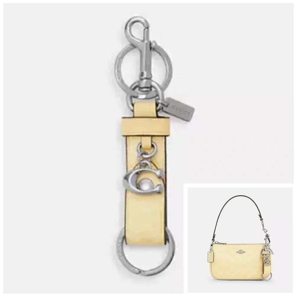 NWT Coach Trigger Snap Bag Charm in Signature Canvas Yellow/Silver